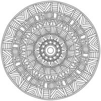Symmetrical contour mandala with linear patterns, meditative coloring page in the shape of a circle vector