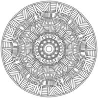 Symmetrical contour mandala with linear patterns, meditative coloring page in the shape of a circle vector