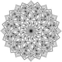 mandala con bayas de fideos en pétalos triangulares de fantasía, página de coloración meditativa vector