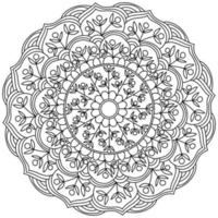 Contour mandala with bunches of berries and leaves and flowing curls, coloring page in the form of a circle with plant motifs vector