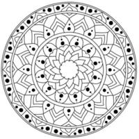 Outline mandala with symmetrical patterns, flower coloring page with dots and curls vector