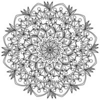 Contour mandala with bunches of berries and leaves in fantasy petals, coloring page in the form of a circle with plant motifs vector