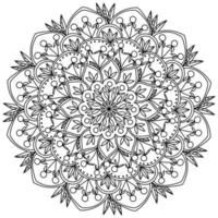 mandala de contorno con racimos de bayas y hojas en pétalos de fantasía, página de color en forma de círculo con motivos vegetales vector