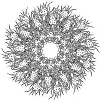 mandala de hongos con hongos manchados y hierba, página de coloración ornamentada en forma de círculo vector