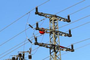 Electrical wires carrying high voltage current. photo