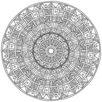 Striped mandala with linear patterns, meditative coloring page in the shape of a circle vector