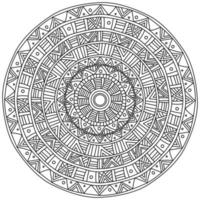 mandala rayado con patrones lineales, página de coloración meditativa en forma de círculo vector