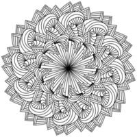 Striped abstract mandala with swirls, meditative coloring page in circle shape with symmetrical patterns vector
