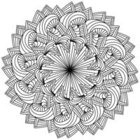 Striped abstract mandala with swirls, meditative coloring page in circle shape with symmetrical patterns vector