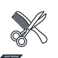 ilustración vectorial del logotipo del icono de tijera y peine. plantilla de símbolo de peine y tijeras para la colección de diseño gráfico y web vector