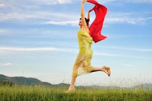 woman meadow scarf photo