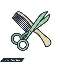 ilustración vectorial del logotipo del icono de tijera y peine. plantilla de símbolo de peine y tijeras para la colección de diseño gráfico y web vector