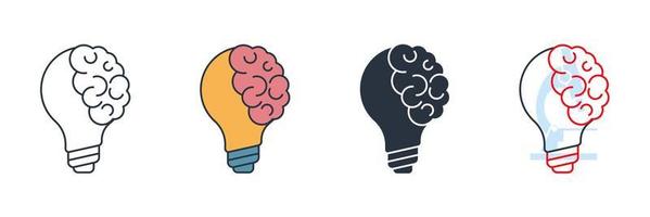 Creative idea. Brain in lightbulb icon logo vector illustration. knowledge symbol template for graphic and web design collection