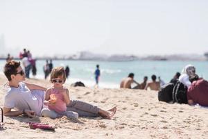 Mom and daughter on the beach photo