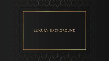 Elegant luxury dark background with golden premium frame and honeycomb hexagon layers vector