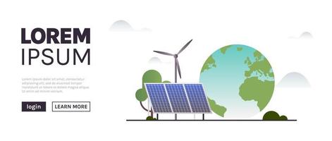 sostenibilidad y esg, verde, energía, industria sostenible con molinos de viento y paneles de energía solar, ambiental, social, concepto de gobierno corporativo ilustración vectorial plana. vector