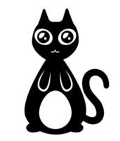 Black cat illustration. Flat black adorable black cat illustration, isolated on white background. Kitten cartoon sketch clip art, for your design projects. vector