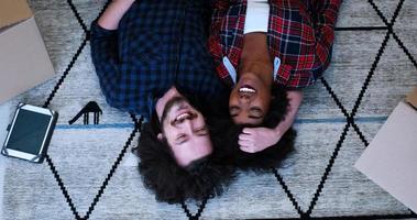 Top view of attractive young multiethnic couple photo