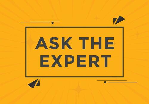 Ask the Expert button.  Ask Expert speech bubble. ask expert banner label vector