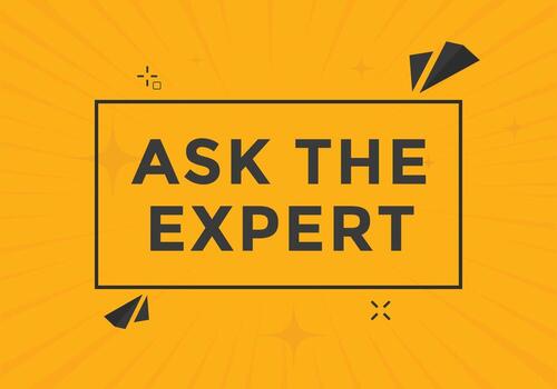 Ask the Expert button.  Ask Expert speech bubble. ask expert banner label vector