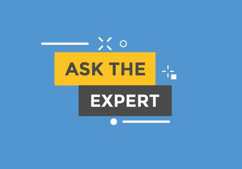 Ask the Expert button.  Ask Expert speech bubble. ask expert banner label vector