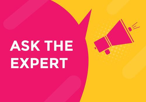 Ask the Expert button.  Ask Expert speech bubble. ask expert banner label vector