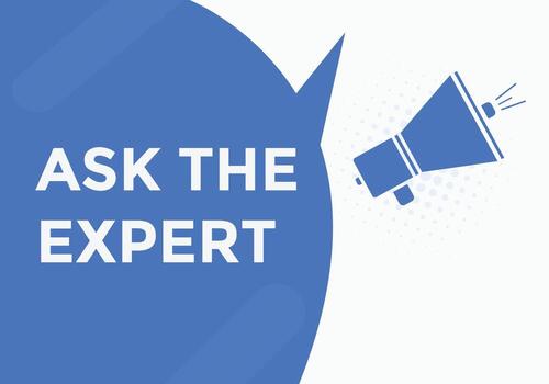 Ask the Expert button.  Ask Expert speech bubble. ask expert banner label vector