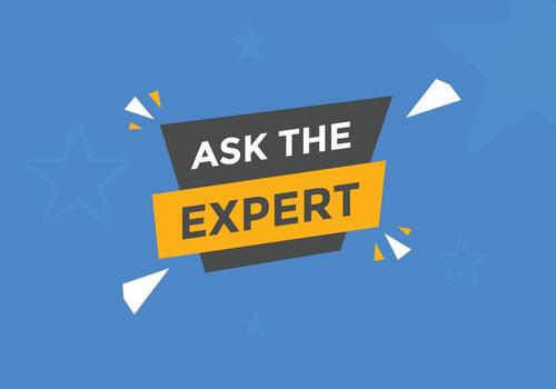 Ask the Expert button.  Ask Expert speech bubble. ask expert banner label vector