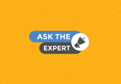 Ask the Expert button.  Ask Expert speech bubble. ask expert banner label vector
