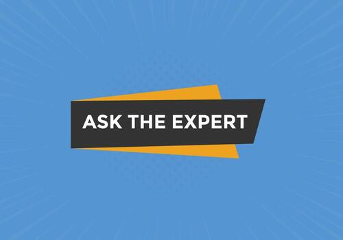 Ask the Expert button.  Ask Expert speech bubble. ask expert banner label vector