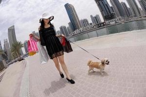 beautiful woman goes in shopping photo