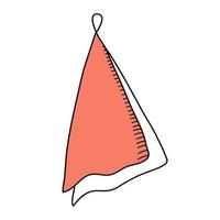 Towel is in a hanging state. Vector illustration in doodle style with strokes. Pink Textile Towel