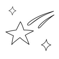 Illustration of falling star in doodle style. Vector outline illustration isolated on a white background. Icon for web sites or mobile app