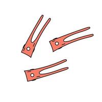 Hair clips in doodle style. Vector illustration in coral color. Curly hair care concept