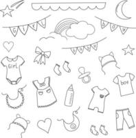 Set of illustrations of children's things on a white background vector