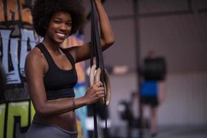 portrait of black women after workout dipping exercise photo