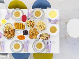 top view of beautiful decorated and served colorful food photo