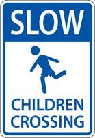 Slow Children Crossing Sign On White Background vector