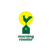 morning home and rooster crowing logo design vector