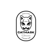 catmask samurai badge vintage logo design vector