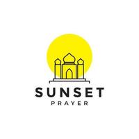 diseño de logotipo de ramadán de mezquita y puesta de sol vector