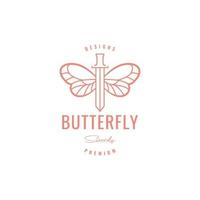 hipster butterfly with sword logo design vector