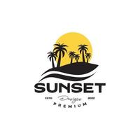 seashore with coconut tree sunset vintage logo vector