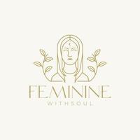 aesthetic feminine women with foliage logo vector