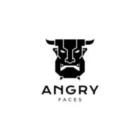 face black angry evil horned logo design vector