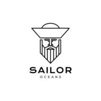 vintage old face man sailor bearded line logo vector