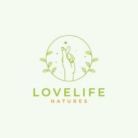 finger love leaf logo design vector