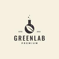 laboratory lab glass with leaf hipster logo design vector