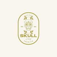 badge vintage skull foliage logo design vector