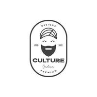 old man indian with turban badge logo vector